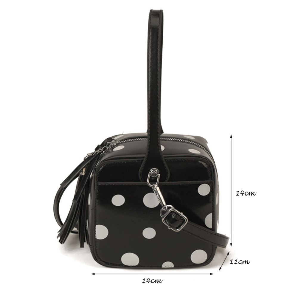 Versatile Elegant Women Polka Dot Handbag Magic Box Shape Zipper Closure Clutch Bag Soft Leather Square Bag