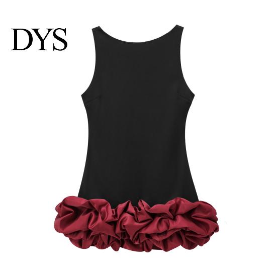 Necklaces Pairing Dress Women Sexy Mini Solid Color Slim Fit Female Sleeveless Pleated O-neck Backless Holiday Party Short Fashionable Hem