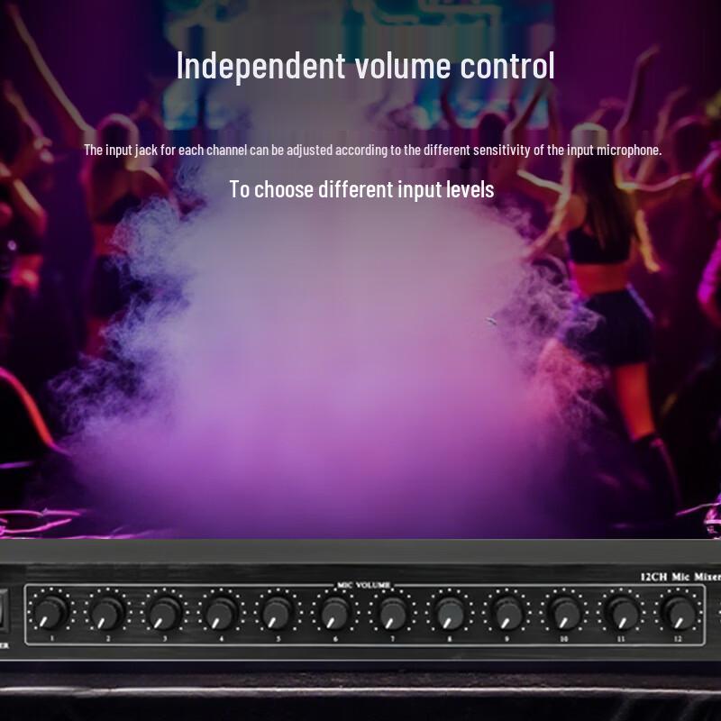 HSUT HT-HD12 12-Channel Microphone Hub Mixer with 48V Phantom Power (CN Version)