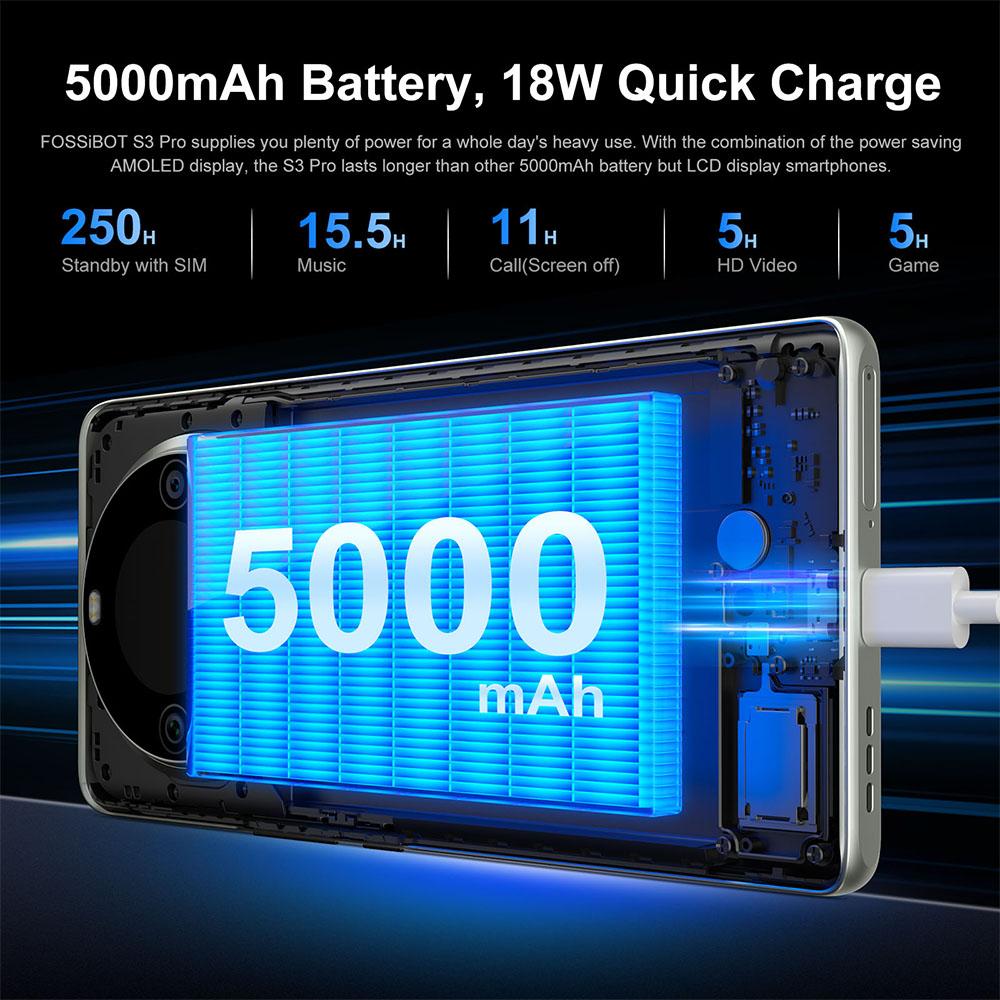 FOSSiBOT Smartphone S3 Pro 4G, Ecran AMOLED Curbat de 6,67", Ecran Spate de 1,09"