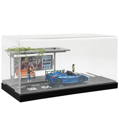 Shoucangjia Display Case for Tomica, Hot Wheels, Matchbox Cars 1:64 Scale Model Garage with Dust Cover, Street Fence Scene Diorama Parking Showcase