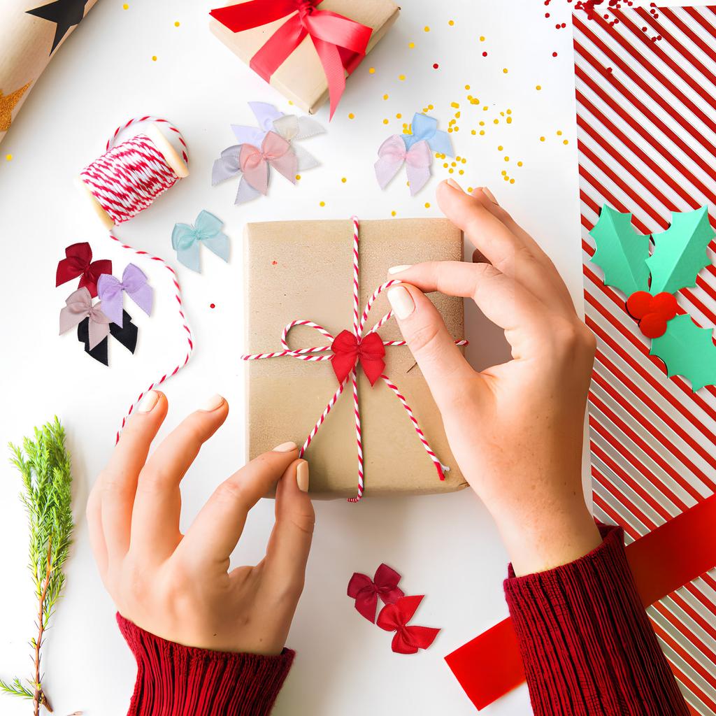 180pcs 2.7cm Small Ribbon Bow Diy Crafts Decoration Handwork Present Packaging Party Decoration Colored Ribbon Bows