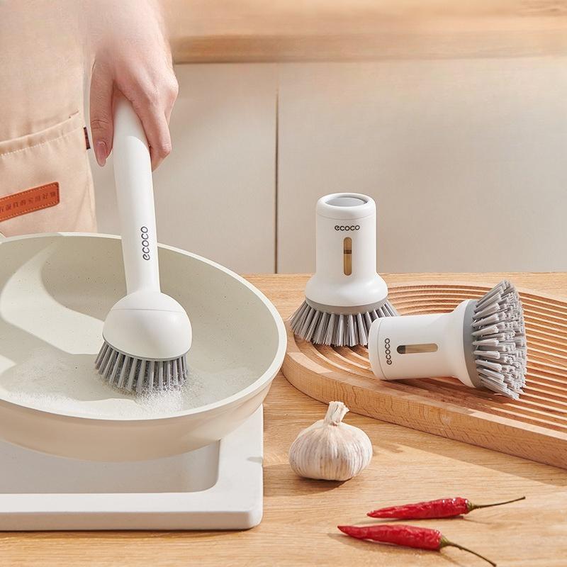 Household Pot Brush Set, Suitable for Lazy Kitchen Users To Squeeze Liquid for Washing POTS and Dishes. Long-handled, Rotatable Cleaning Brush
