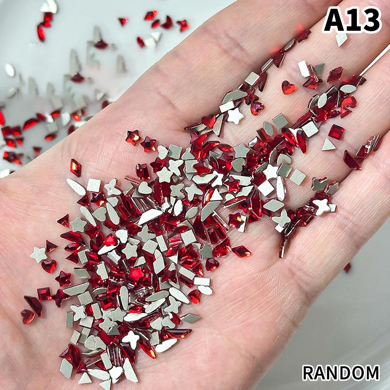 50Pcs Mini Chinese Big Red Flatback Diamonds Star Square Glass Nail Art Rhinestones Decorations Manicure Glitter Ornaments