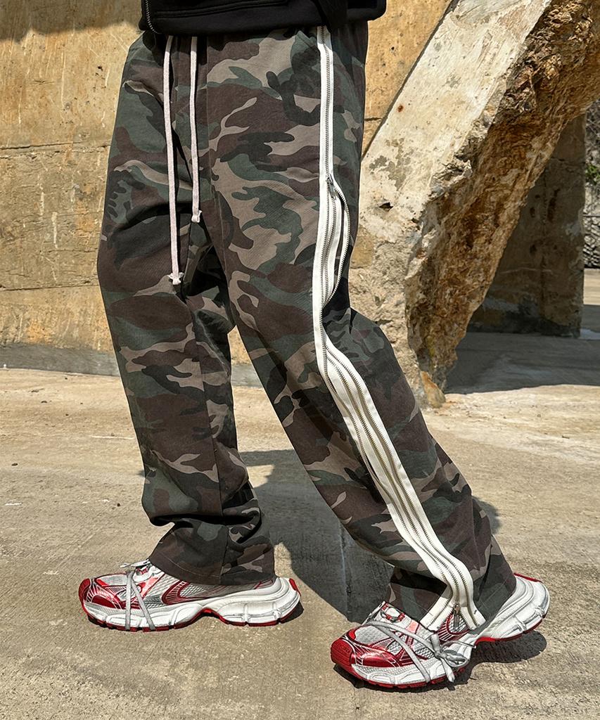 Pantalon Keullako en Coton à Fermeture Éclair Double Face Ligne (Camo)