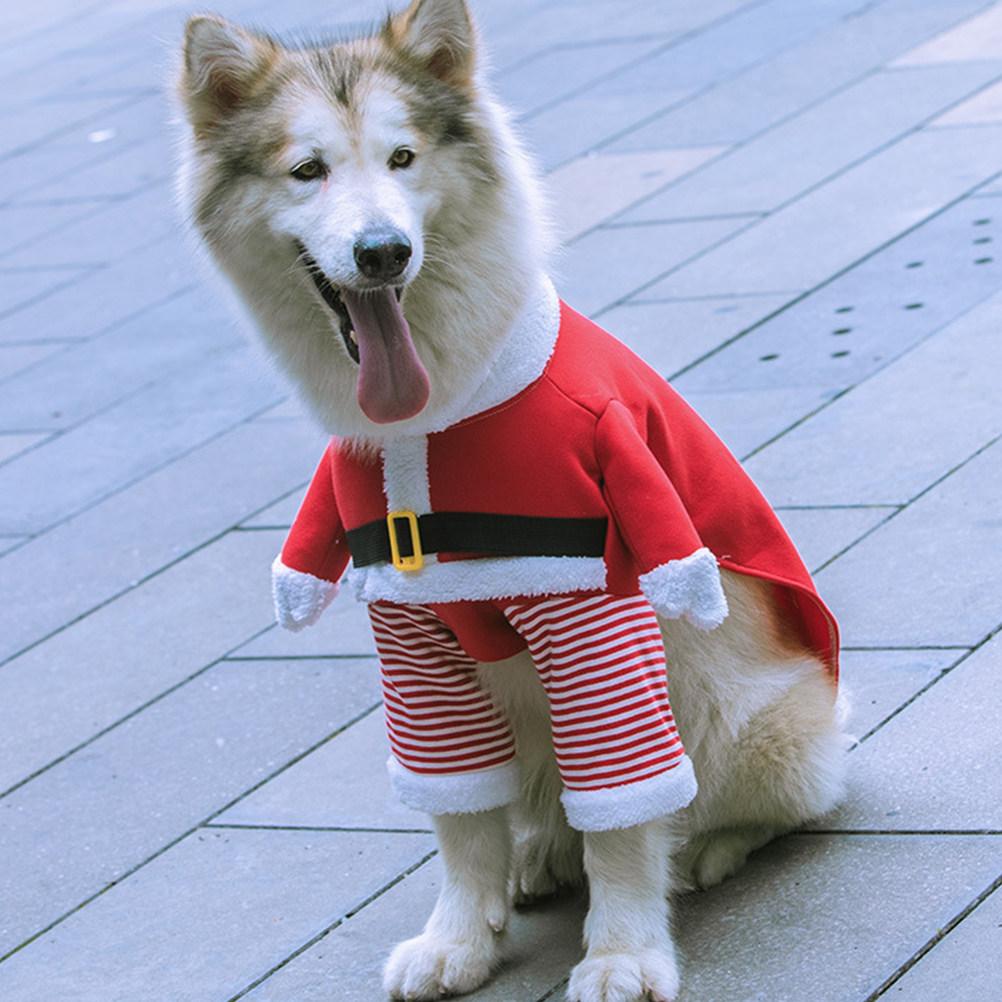 1Set Xmas Pet Clothes Polyester Santa Dog Costume Hat Christmas Party Winter Cozy Outfit Xmas Party Pet Clothing