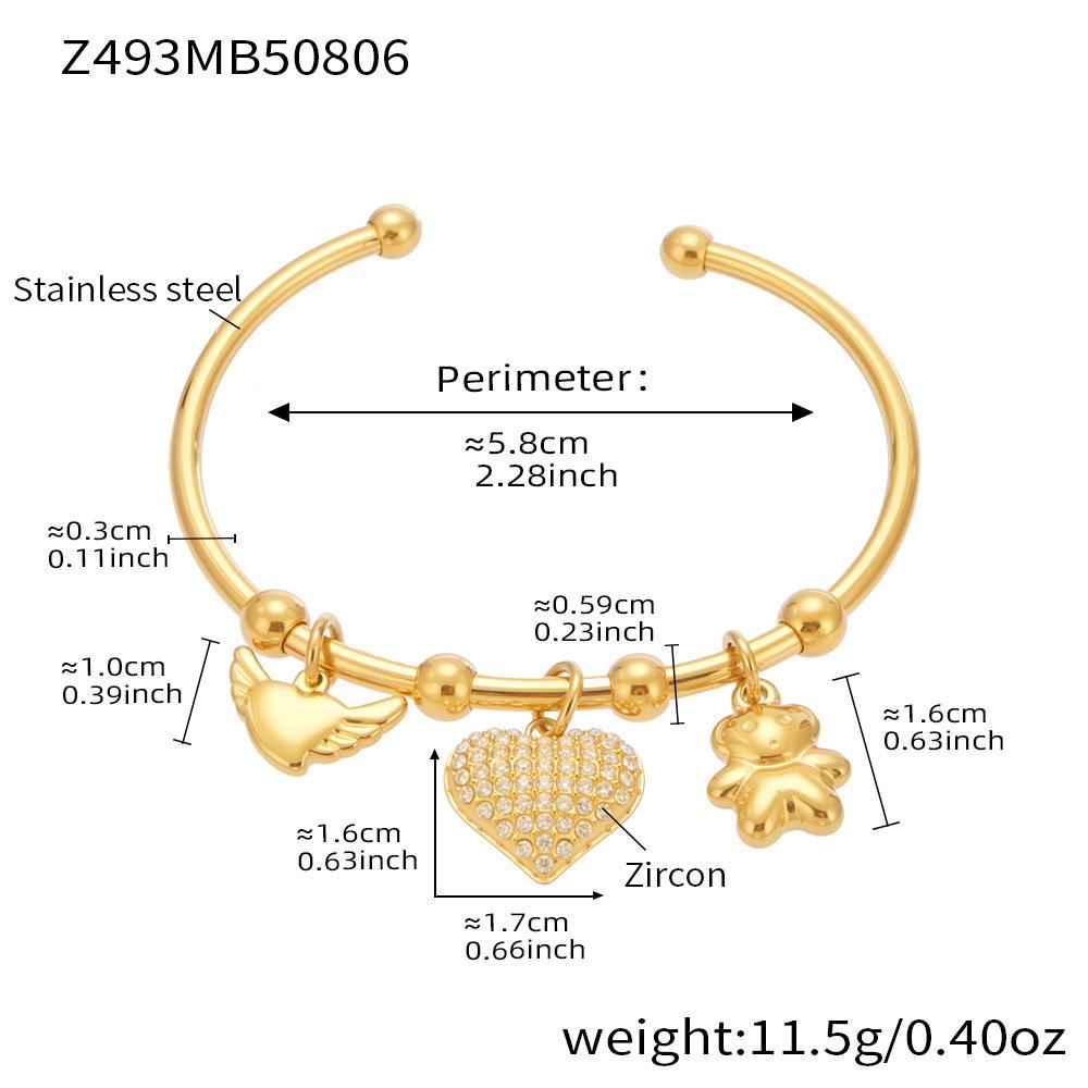 Qiong Yao Geometric Open Cuff & Enamel Heart Bracelet Set - Vacation Style
