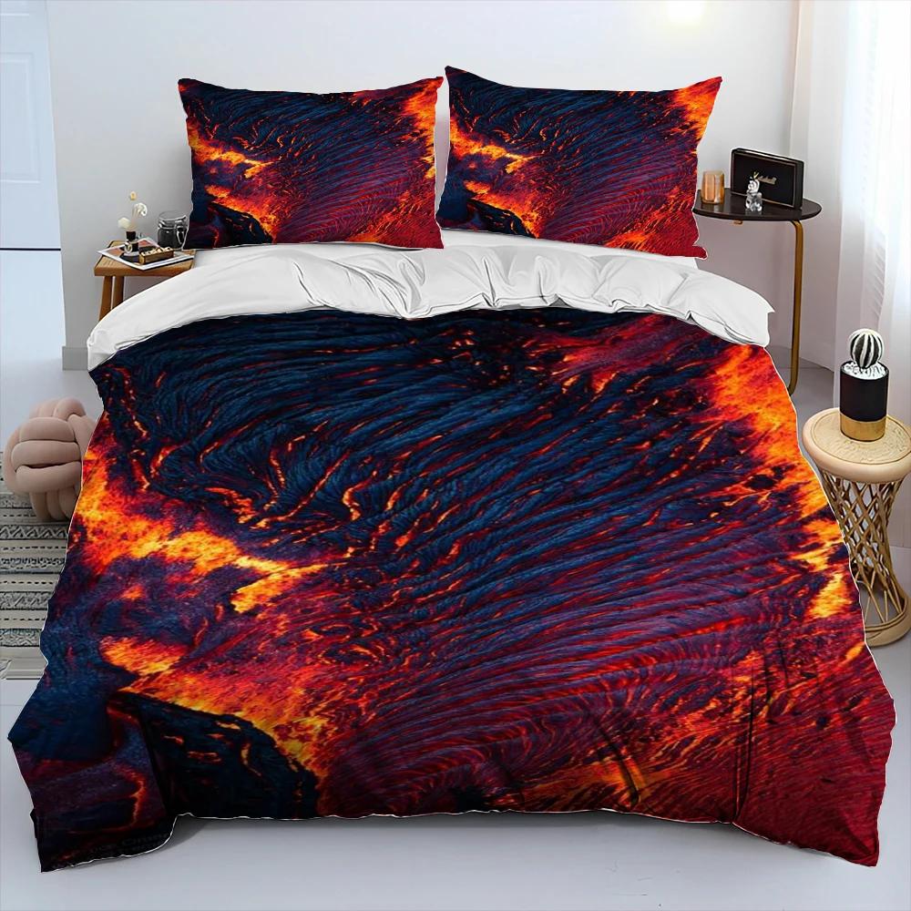 3D Volcano Lava Magma Comforter Bedding Set,Duvet Cover Bed Set Quilt Cover Pillowcase,King Queen Size Bedding Set Adult Child