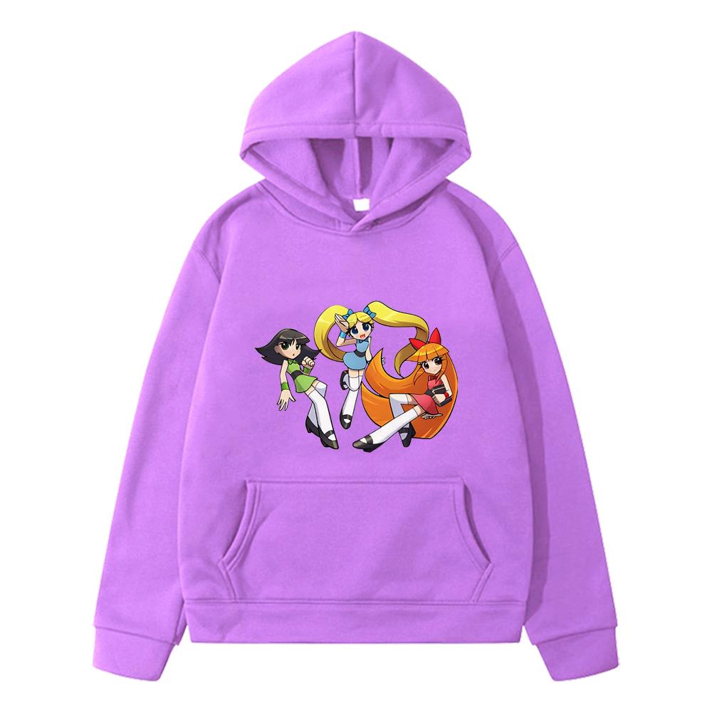 Powerpuff Girls Print Kawaii Hoodies Jacket Pullover Anime Hoodie Fleece Sweatshirt Y2k Sudadera Girls Outfit Boys Clothing