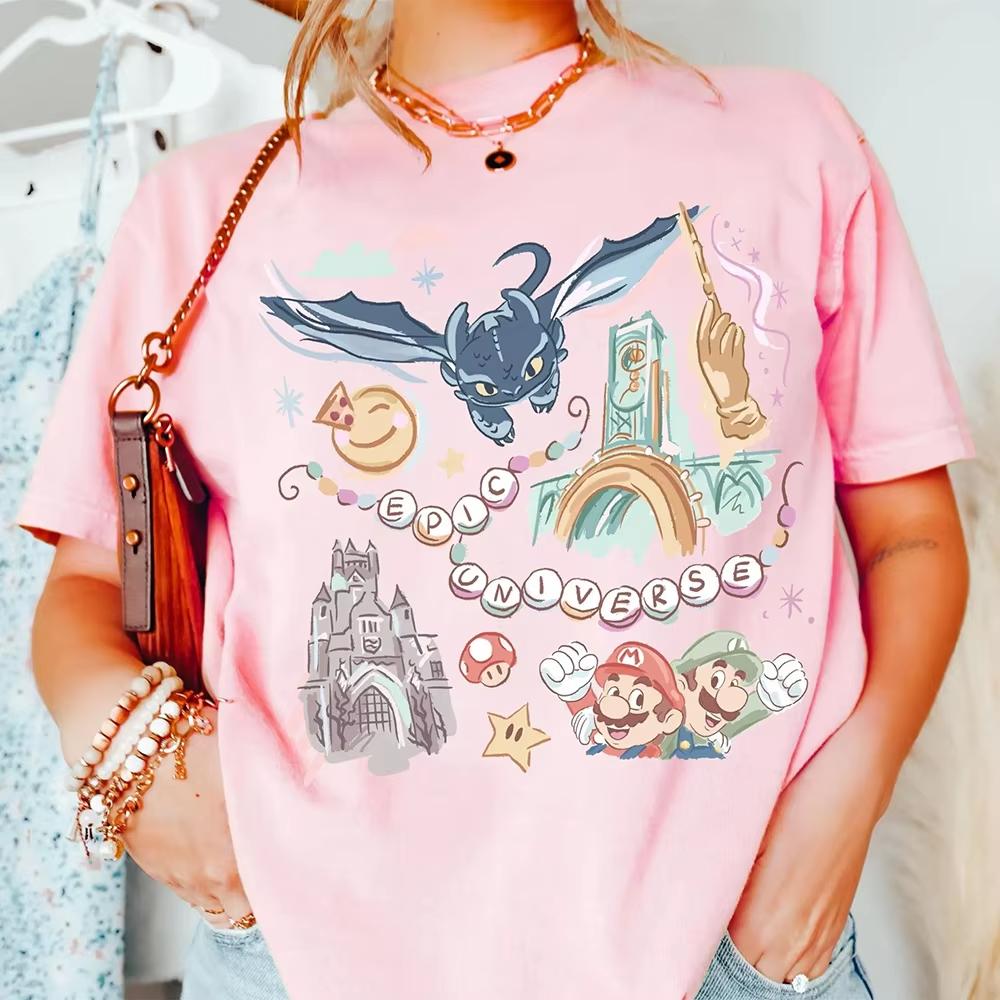 2026 Disney Retro Family Shirt For Women Summer Loose And Breathable Cotton RoundNeck Tshirt Y2K Daily Comfortable Top