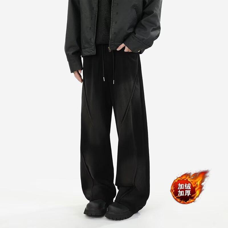 Gray Sweatpants Men's Autumn and Winter American Trendy Brand Retro Heavy Fleece Drape Casual Pants Loose Straight Long Pants