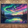 Nighttime Forest Polyester Photography Background and Party Banner - Vibrant Aurora Scene, Yzb