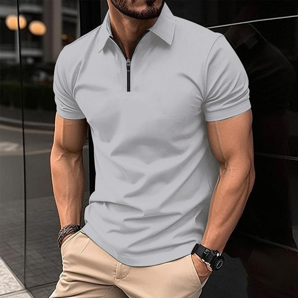 2024 Men's Zipper Polo Shirt - Solid Color, Summer Sports Style
