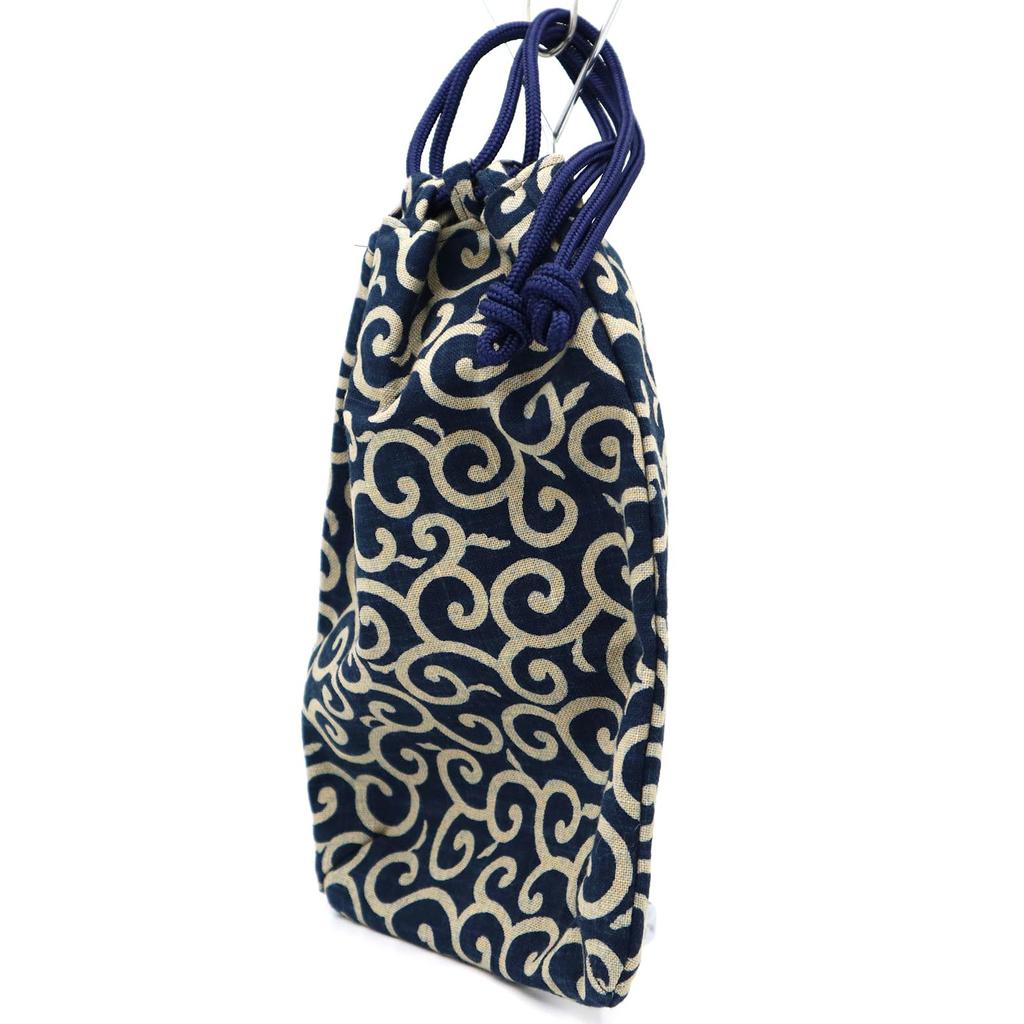 Shingen Drawstring Arabesque Made In Navy X 26 X Cm [Maruzen] Bag, Design, Japan, Blue, Approx. 20.5 0.8