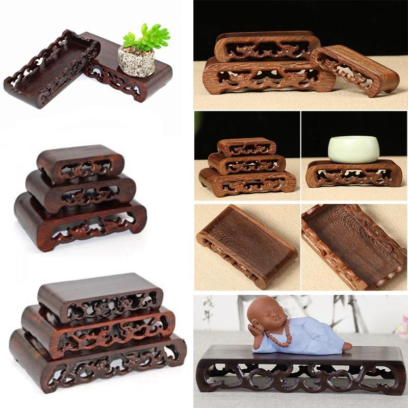 Vintage Wooden Tea Tray Rectangle Teapot Vase Display Stand Bonsai Statues Stone Pedestal Display Pedestal Flowerpot Home Decor