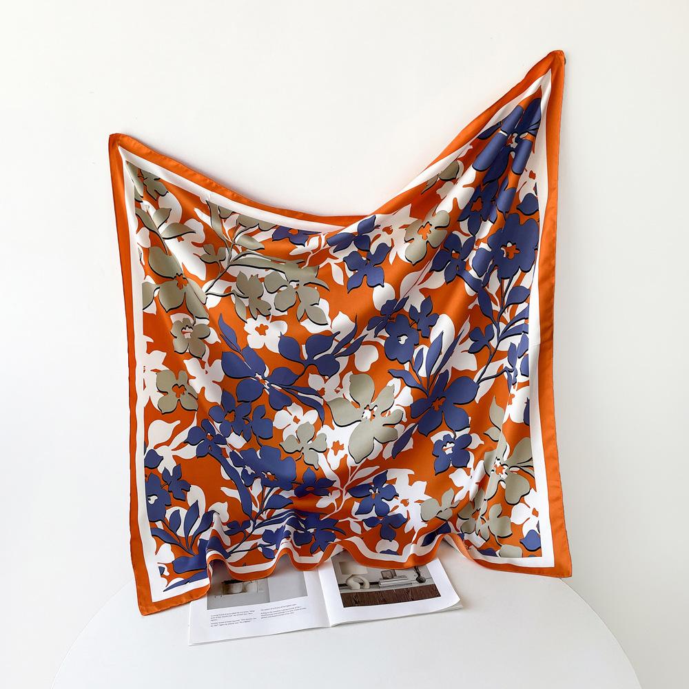 

Большой шарф Цветочный колор-блок Модный тренд Тонкий дышащий Влаговпитывающий шаль Повседневный шелковый шарф Завязанные волосы 90*90cm