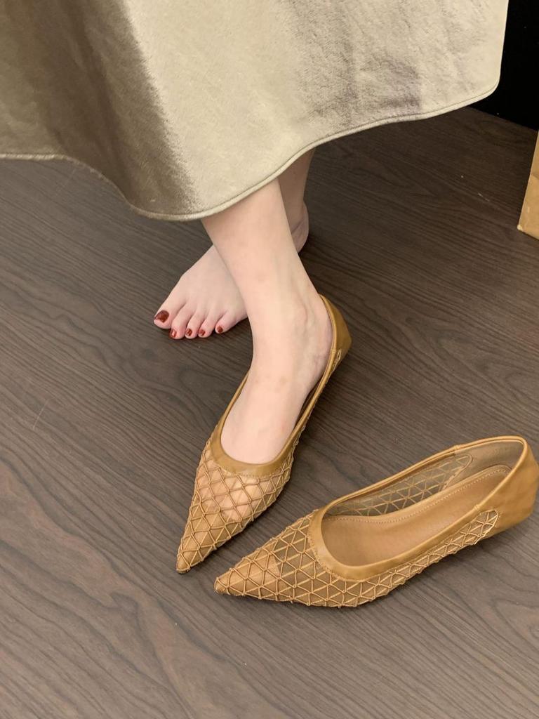 Mesh Hollow Breathable Fine Heel Shallow Mouth Single Shoes Women's Korean Version Fishing Net Pointed Soft Sole Net Shoes Korean Foreign Style Super