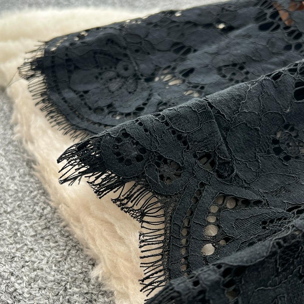 Vestidos Midi de Festa Femininos Vintage de Manga Comprida Vazados em Renda para Primavera Outono