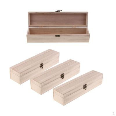 4Pcs Plain Rectangle Wooden Box Jewelery Storage Case with Locking Clasp