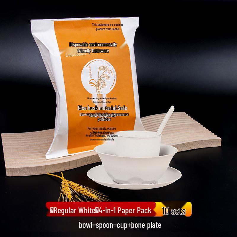 Biodegradable Rice Husk Tableware Set: Bowl & Plate - Ideal for Picnics, Weddings, Banquets.
