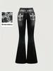 Jeans da donna slim micro-svasati con tasche ricamate e lavaggio scuro