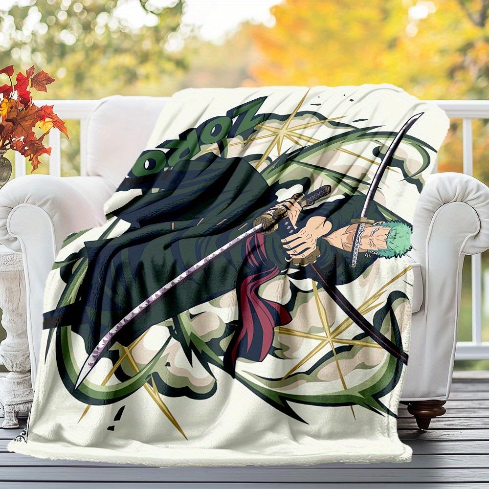 1pc Zoro, OnePiece Theme Design Flannel Blanket - 3D Printed Soft Warm, All-Season Lightweight Throw for Camping Travel Bed-080742