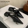 Fashion SUOJIALUN 2025 Autumn Women Flat Heel Slipper Fashion Pointed Toe Slip On Mules Shoes Soft Casual Outdoor Dress Sandal Slides Sh
