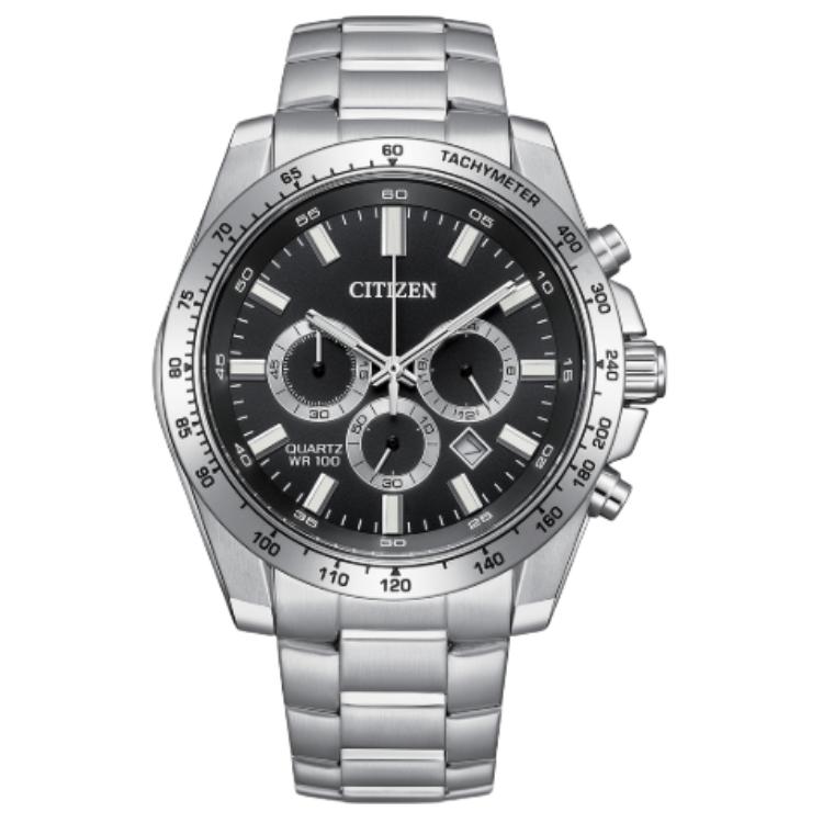 CITIZEN AN8230 59E 100m Water Resistant Quartz Movement Stainless Steel Strap Watch 44mm AN8230-59E Black Dial