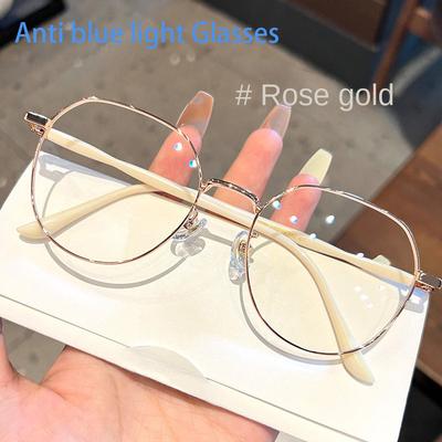 Occhiali Trasparenti Donna Poligonali Montatura in Metallo Occhiali da Vista 0 Specchio Piatto Occhiali per Ragazze Occhiali Anti Luce Blu Occhiali alla Moda