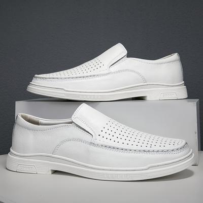 Fashion Summer Hollow Out Mens White Shoes Formal Dress Shoe Masculino Leather Genuine Elegant Suit Casual Wedding Party Loafers Shoes