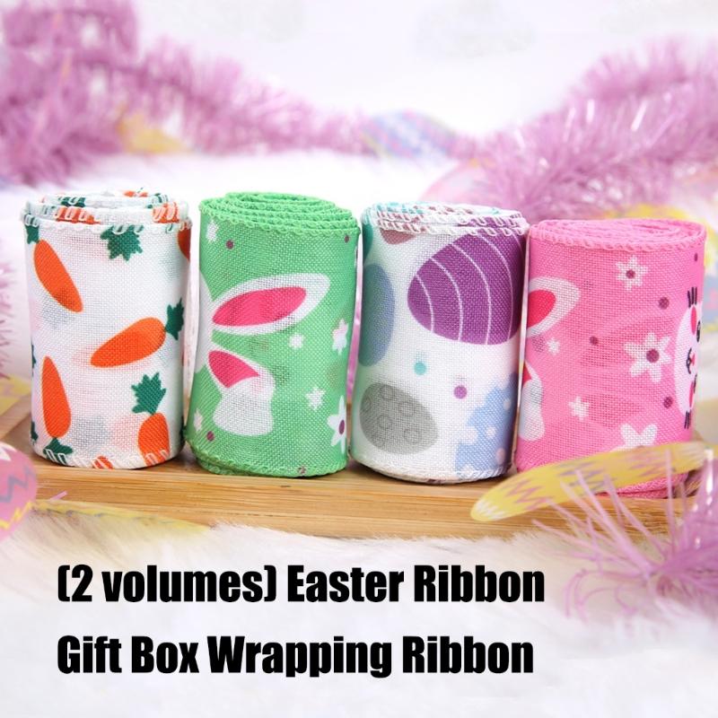 2 Pack Colorful Decorative Ribbons Easter Celebration Ribbon Polyester Texture for Easter Gift Wrapping and Home Decors