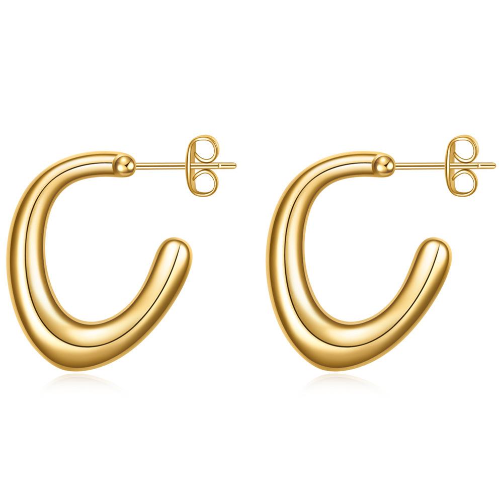 18K Gold U-Shaped Irregular Opening Stainless Steel Earrings - Simple Fashion