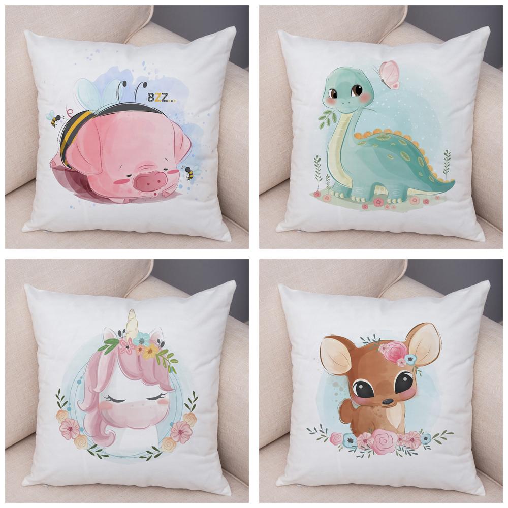 Super Soft Plush Cute Cartoon Giraffe Eleghant Lion Pillow Case Nordic Kids Room Decor Lovely Animal Cushion Cover For Sofa Home