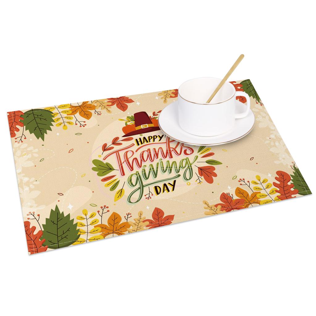 Thanksgiving Placemat Fall Harvest Table Decor Pumpkin Maple Leaf Pattern Printing Seasonal Holiday Dining Mats for Family Party
