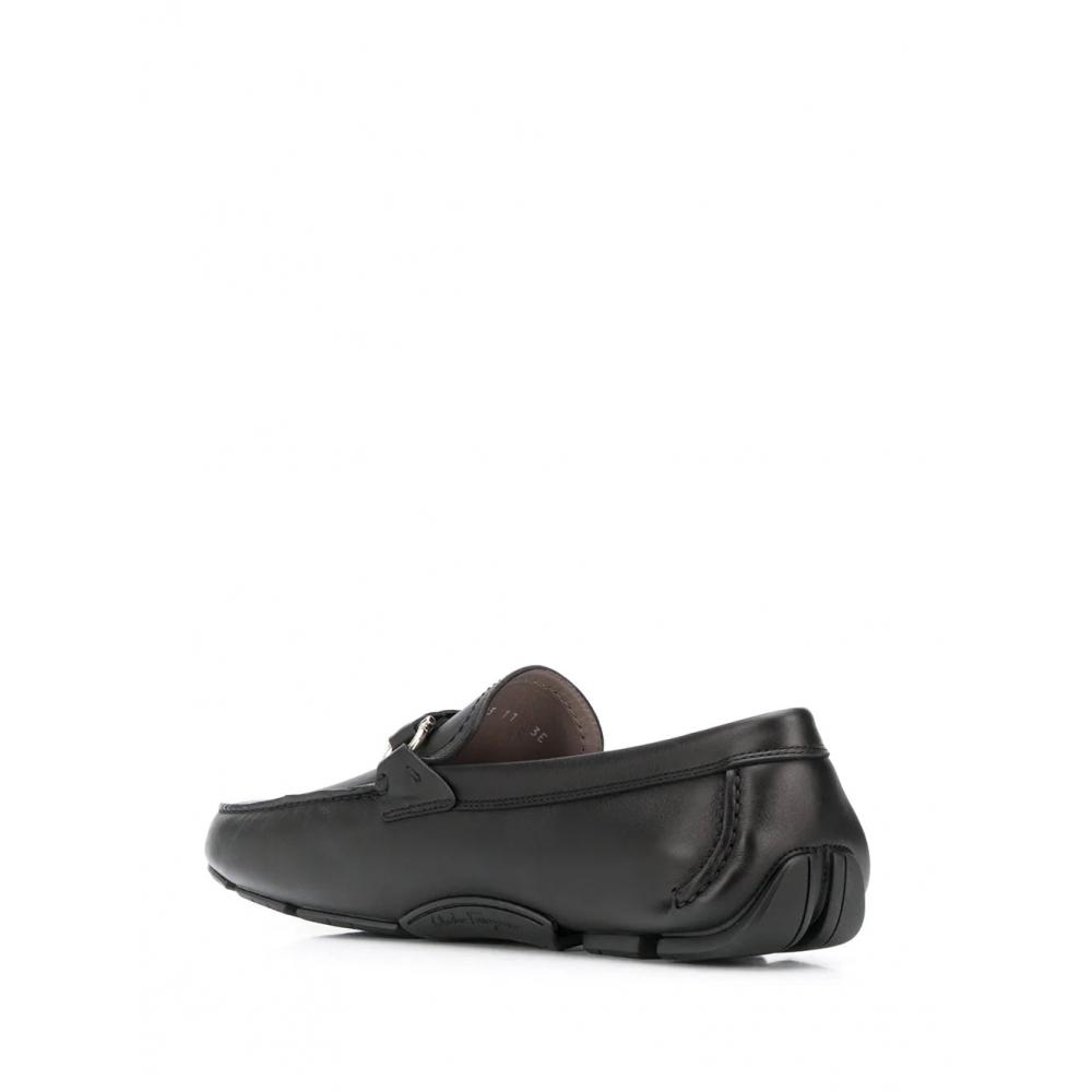 Salvatore Ferragamo Ferragamo Gancini Leather Loafers Black