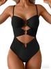 European and American swimsuit women's sexy splicing metal buckle hollow one-piece swimsuit hot spring vacation swimsuit women