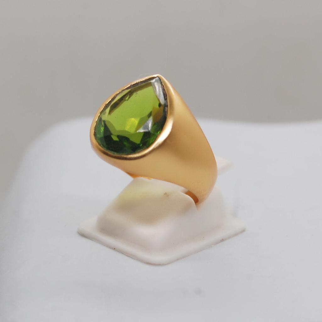 Pear Cut Green Peridot 925 Sterling Silver yellow gold fill ring jewelry, Handmade Peridot Ring
