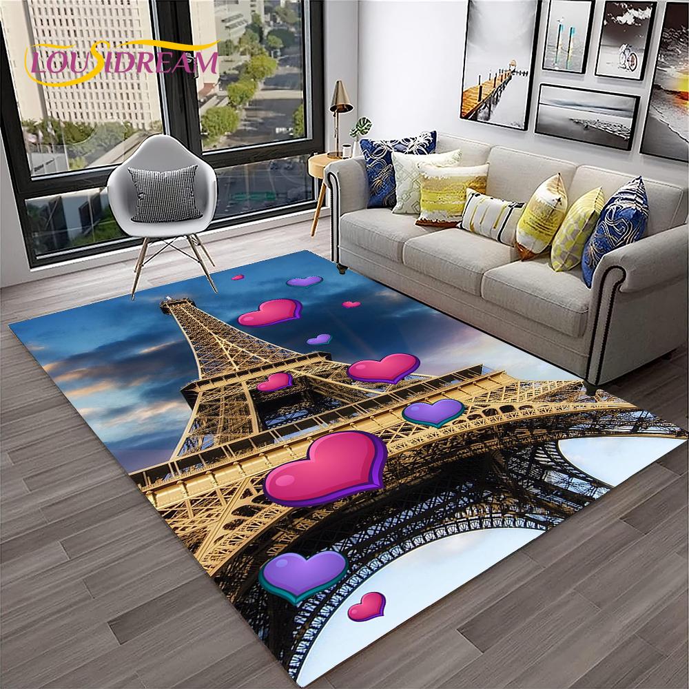France Paris Eiffel Tower Retro Carpet Rug for Home Living Room Bedroom Sofa Doormat Decor,Kids Play Area Rug Non-slip Floor Mat