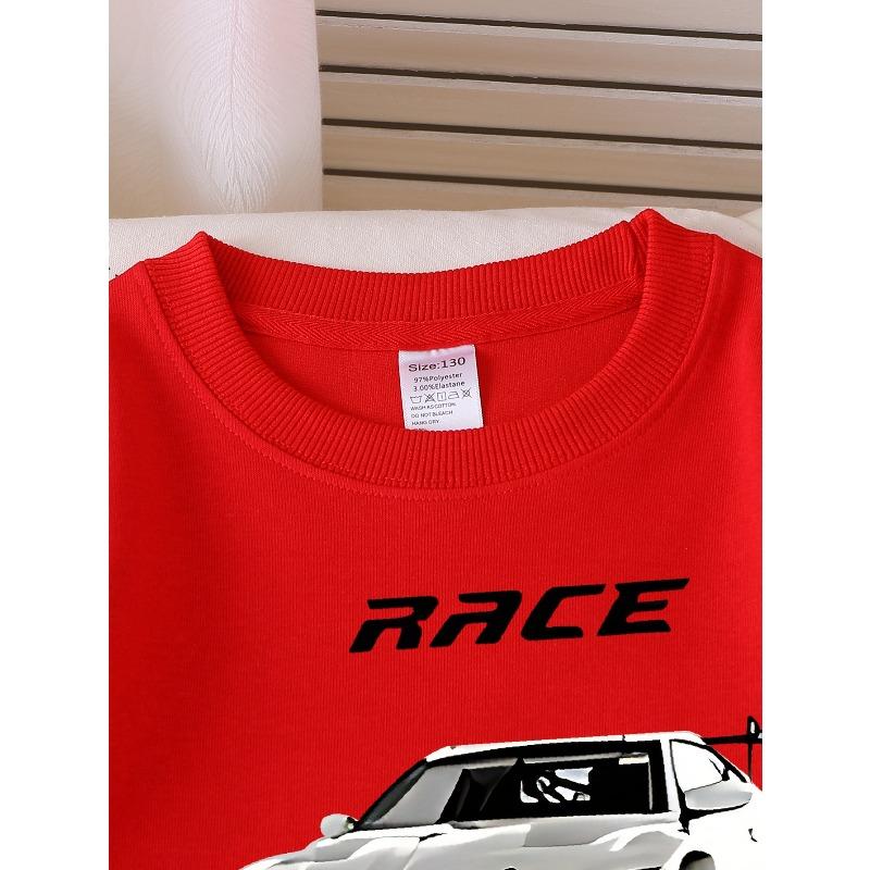 European Size Race Car Speed Design White Sport Crew Neck Fashion Sweatshirt, Autumn and Winter Western Style Top, Children's Long Sleeved