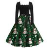 Women's Fashion Retro Long-sleeved Square Collar Christmas Printed Evening Dress