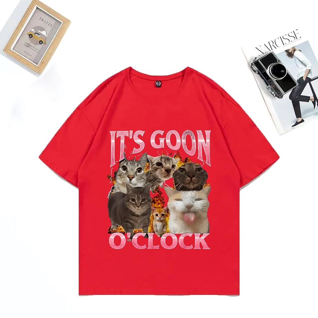 Funny _IT's GOON O'CLOCK cat Graphics T Shirt Men Women Casual Hip Hop streetwear T-shirt Cotton Short Sleeve Oversized clothes