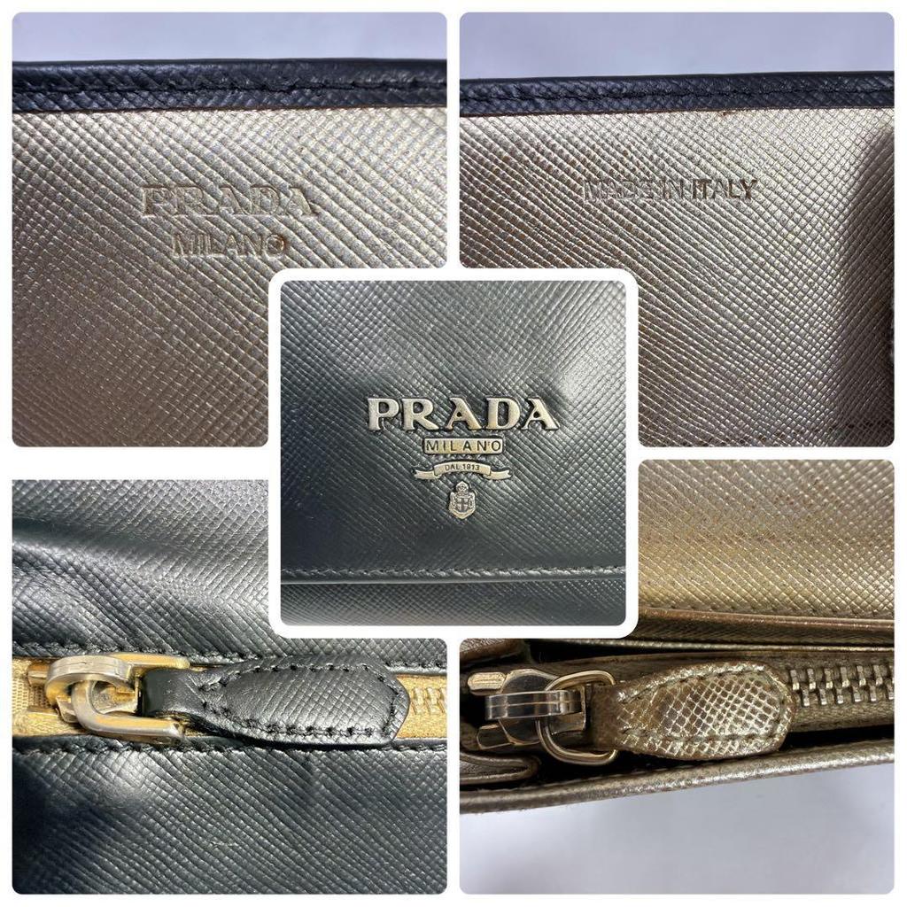 Used PRADA Prada Long Wallet Bi-fold Wallet Saffiano Leather Black Logo