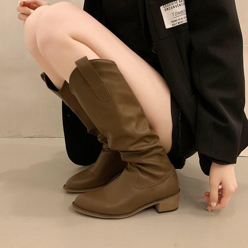 

Autumn suede thick heel stack tall boots 2025 new knight boots western mouth brown V boots women 40