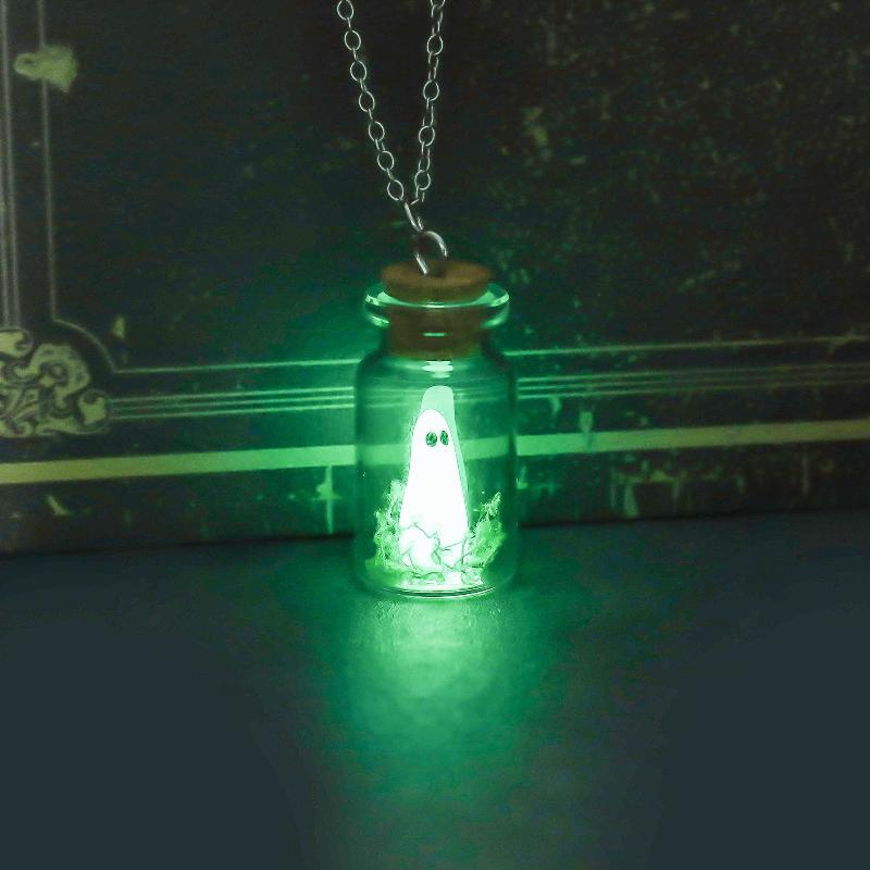 Halloween Luminous Ghost Jewelry Set Glow Drifting Bottle Necklace Dangle Earrings for Party Favor Gift