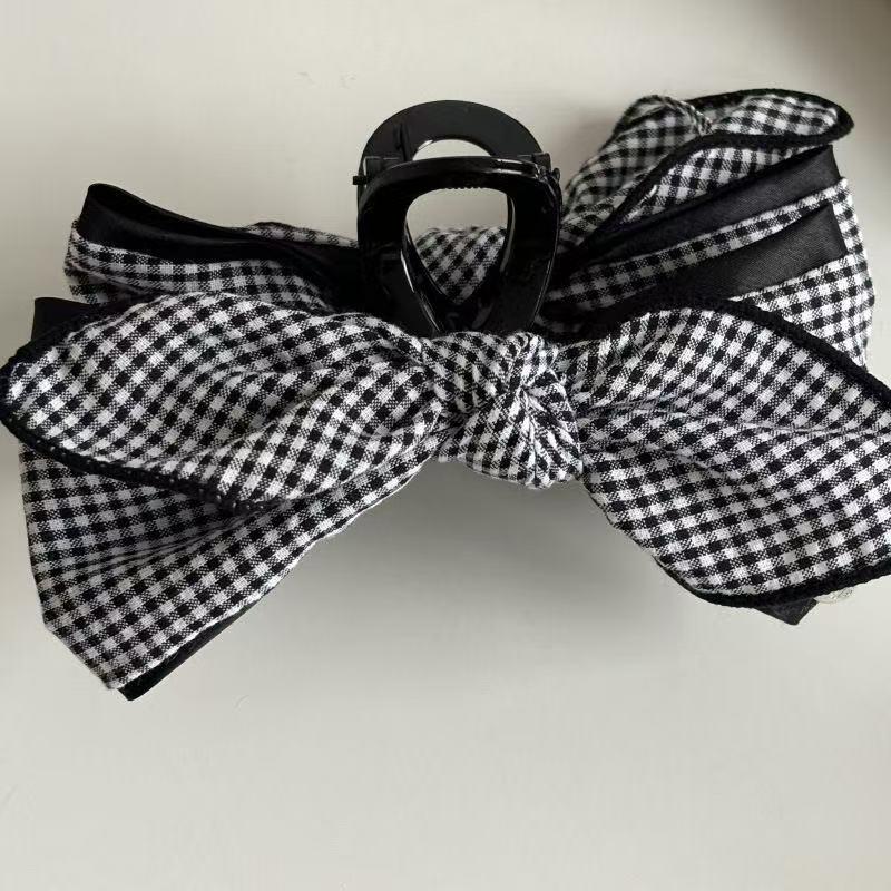 2025 High-End Bow Plaid Shark Claw Clip for Women - Elegant Large Hair Accessory