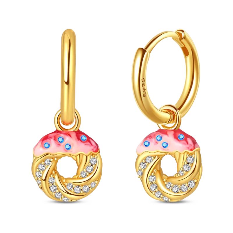 Original Earrings 925 Silver Fruit Series Cherry Strawberry Hoop Earrings Ear Studs Zircon Making Jewelry for Women Girl Party