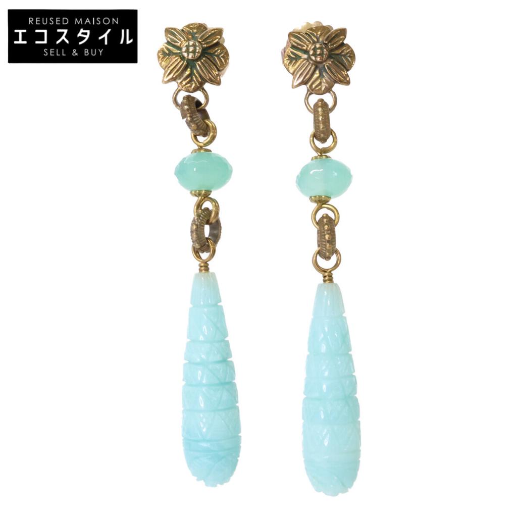 STEPHEN DWECK Flower Carving Color Stone Drop Earring Gold/BlueUsed