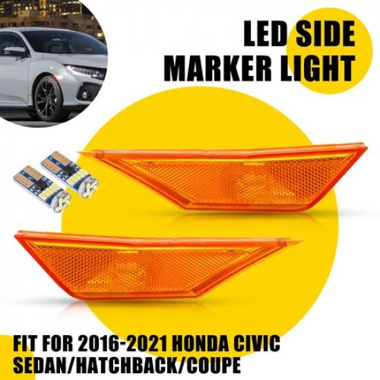 LED Side Marker Blinker Light Signal Amber Fit 2016- Honda Civic Sedan Coupe