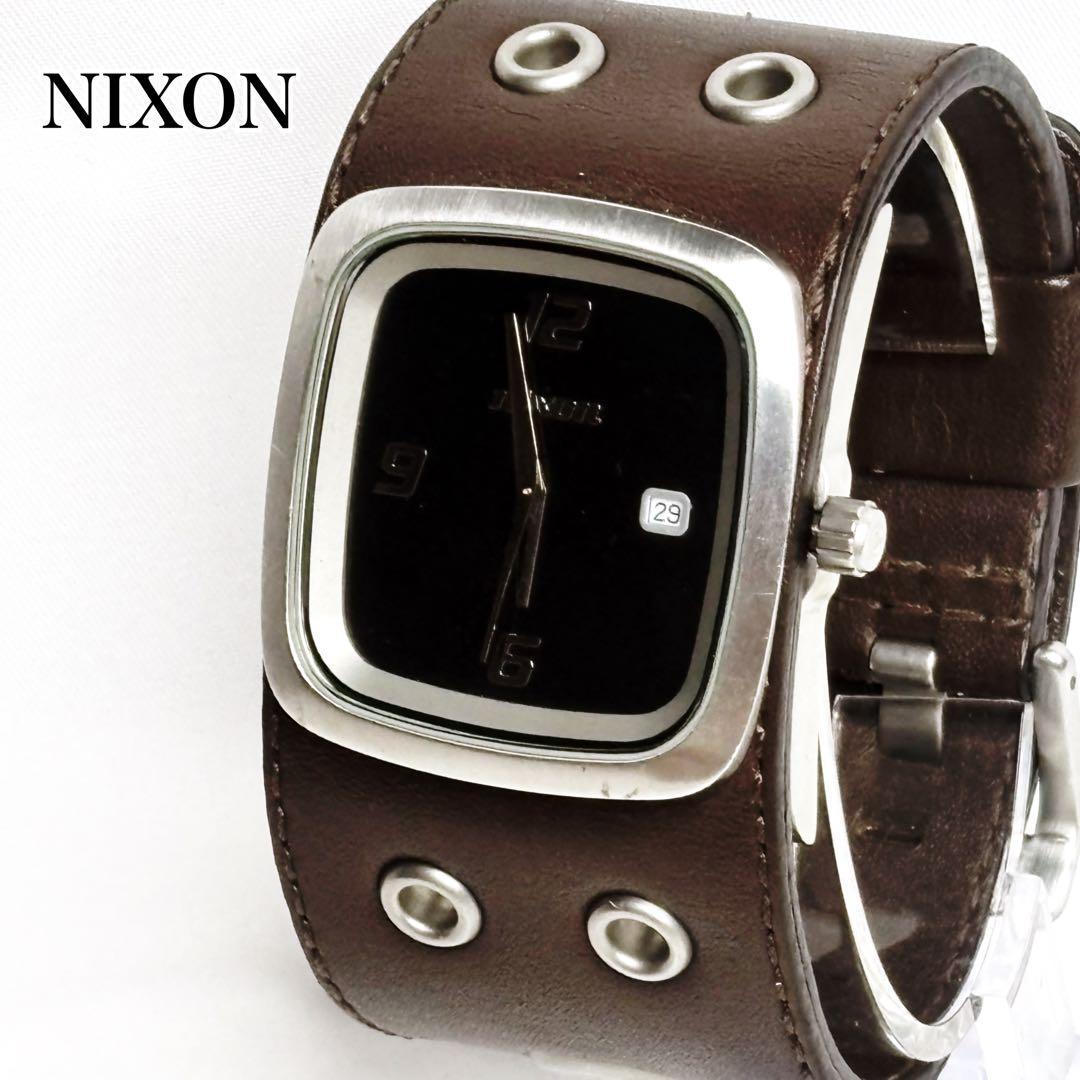 Used NIXON Muscle GTO Leather Band Brown Brown Black Dial
