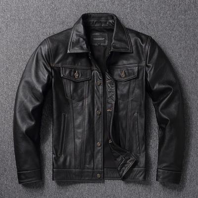 Chinese Size Classic 507 Men Leather Jacket Genuine Cowhide Slim Short Spring Autumn